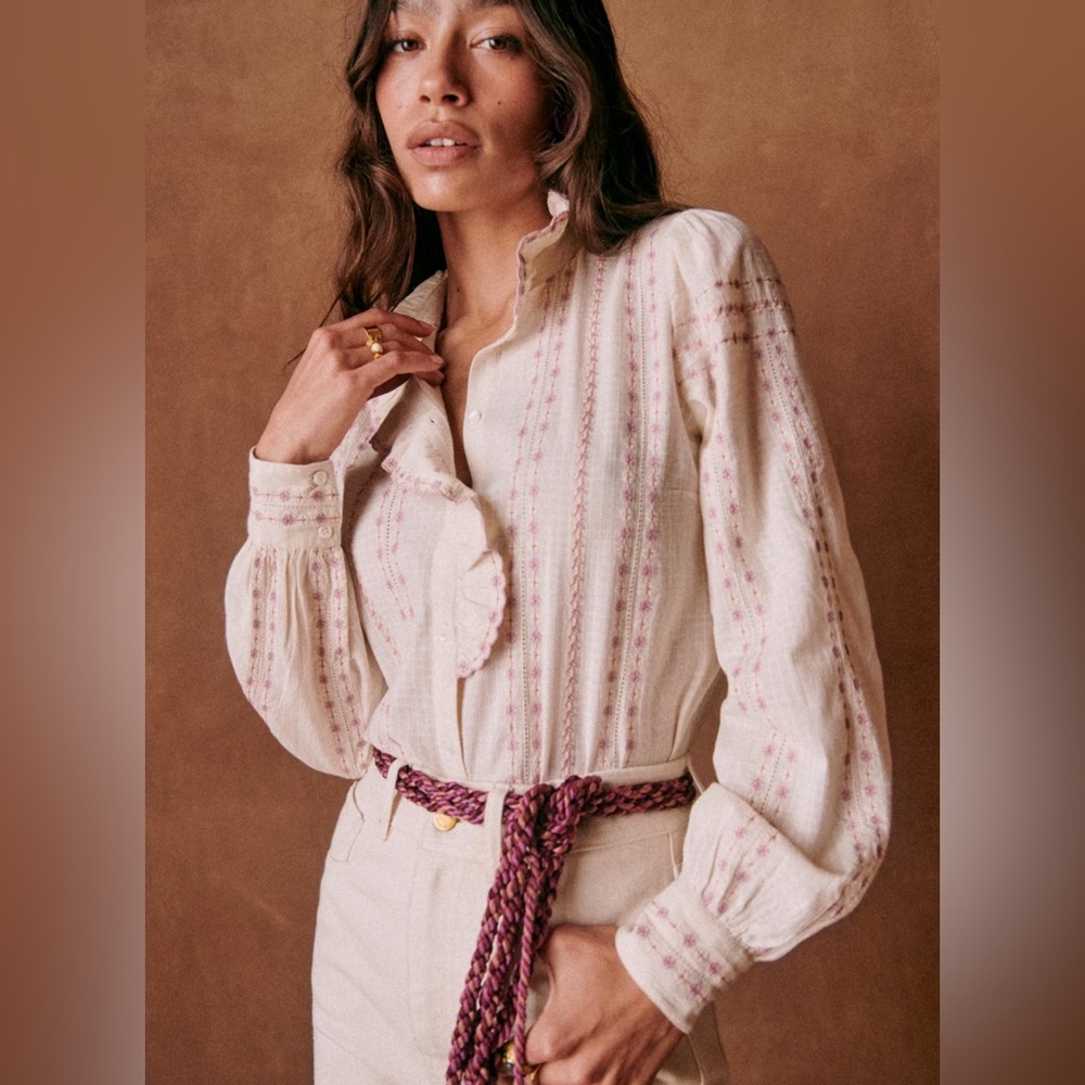 Sezane Chloe Shirt Ecru Rose - Size 38